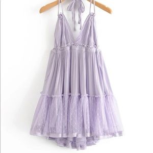 Mesh Open Back Dotted Lilac Sundress